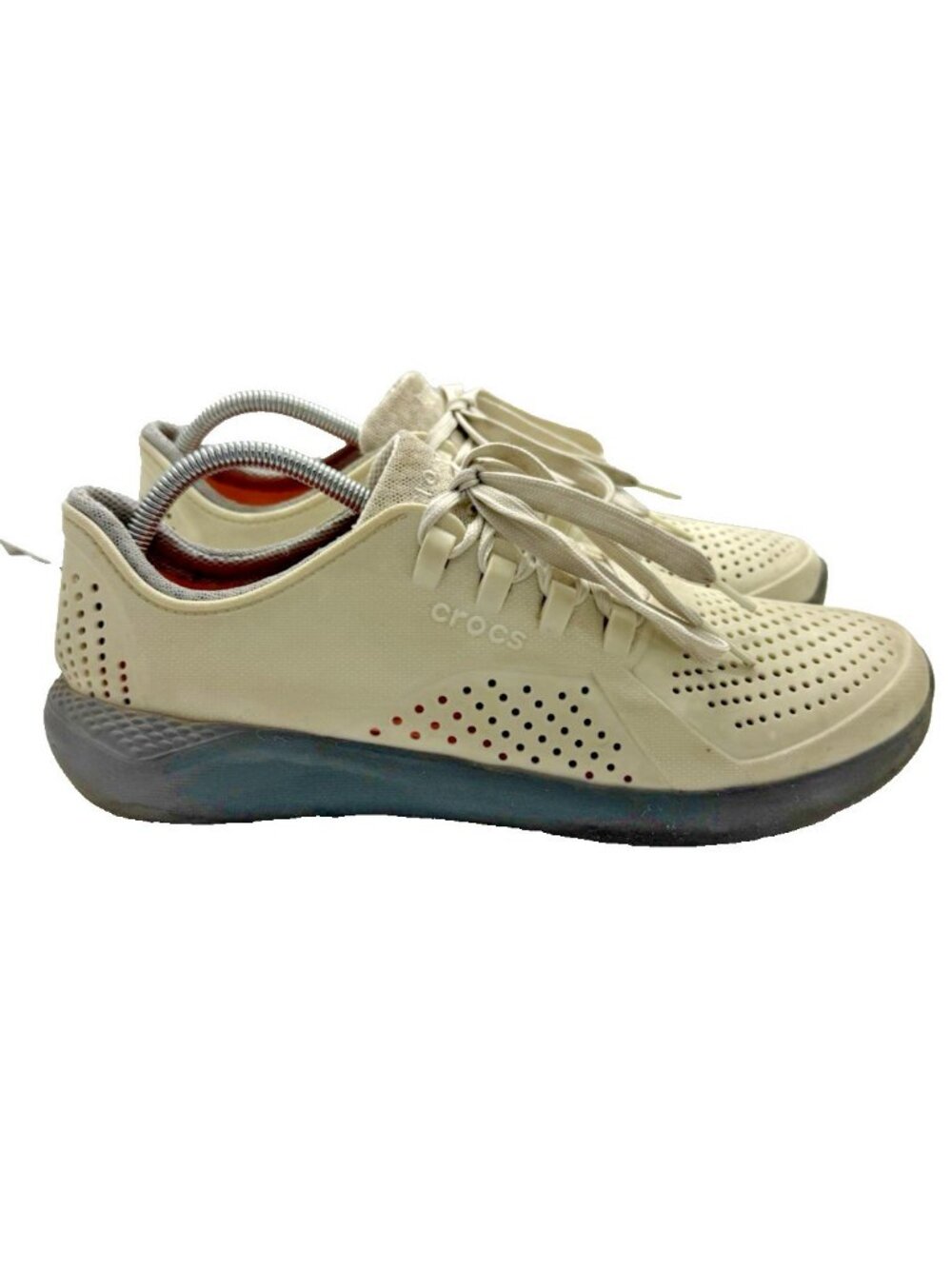 Crocs LiteRide Pacer Comfort Sneaker Sz 9 Beige Lace Up Perforated Style #204967